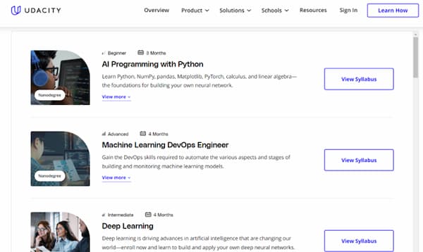 Udacity Range of Courses